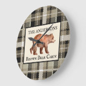 Rustikale, grüne Karierte Kabine Bärendekor Große Wanduhr (Winkel)