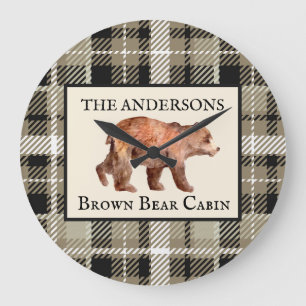 Rustikale, grüne Karierte Kabine Bärendekor Große Wanduhr