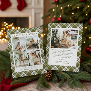 Rustikale grüne karierte Weihnachts-Familien-Fotoc Feiertagskarte