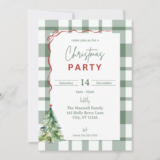 Rustikale grüne Karierte Weihnachtsfeier Party Ein Einladung (Vorderseite)