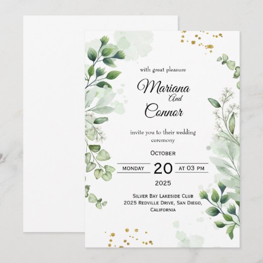 Rustikale Grüne Kraft Hochzeit Einladung (Vorne/Hinten)