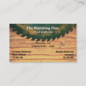 Rustikale, grüne Kreissäge mit zwei Holzbezeichnun Visitenkarte (Vorderseite)