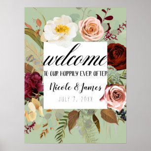 Rustikale grüne Land Blumenblüten Hochzeit Willkom Poster