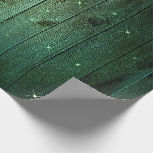 Rustikale grüne Lichter Sparkle Weihnachten Geschenkpapier (Ecke)