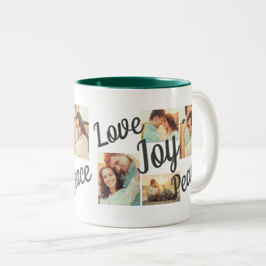 Rustikale grüne Liebe Joce Peace Script Holiday 4 Zweifarbige Tasse (VorderseiteRechts)