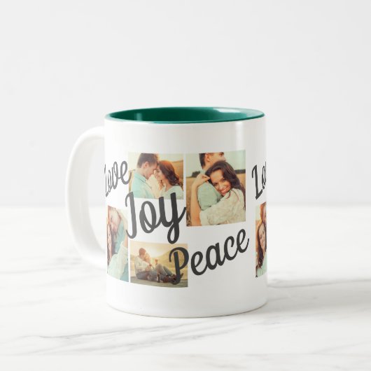 Rustikale grüne Liebe Joce Peace Script Holiday 4 Zweifarbige Tasse (Vorderseite Links)