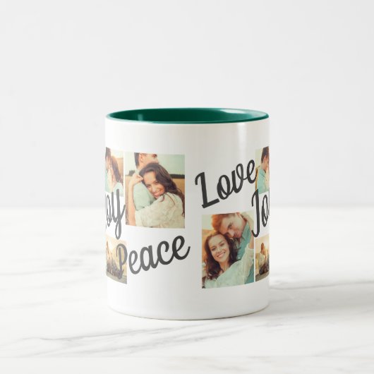 Rustikale grüne Liebe Joce Peace Script Holiday 4 Zweifarbige Tasse (Mittel)