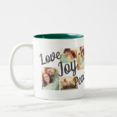 Rustikale grüne Liebe Joce Peace Script Holiday 4 Zweifarbige Tasse (Links)