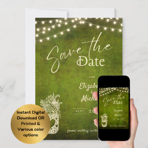 Rustikale grüne Mason Jar Save the Date Digitaldru Einladung