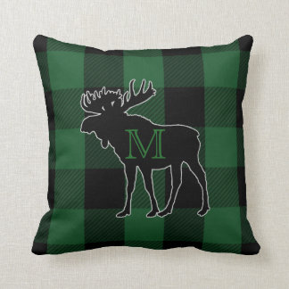 Rustikale grüne mit Monogramm Elche des Kissen