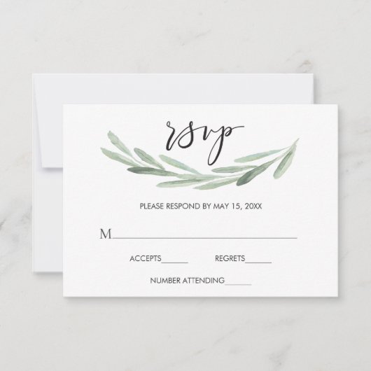Rustikale grüne Olivenzweig Einfache Hochzeit RSVP (Vorderseite)