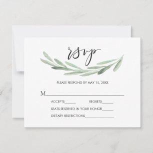 Rustikale grüne Olivenzweig Einfache Hochzeit RSVP Karte
