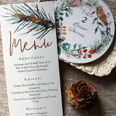 Rustikale grüne Pine Needles Empfang Dinner Menü Einladung