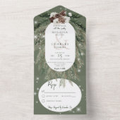 Rustikale Grüne Pine Winter Sparkone All In One Einladung (Innen Boden)