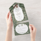 Rustikale Grüne Pine Winter Sparkone Details All In One Einladung (Abreißen)