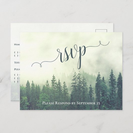 Rustikale grüne Pinienbäume im Freien Hochzeit RSV Postkarte (Vorne/Hinten)