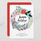 Rustikale grüne Poinsettia Blumenreath Einfach Feiertagskarte (Vorne/Hinten)