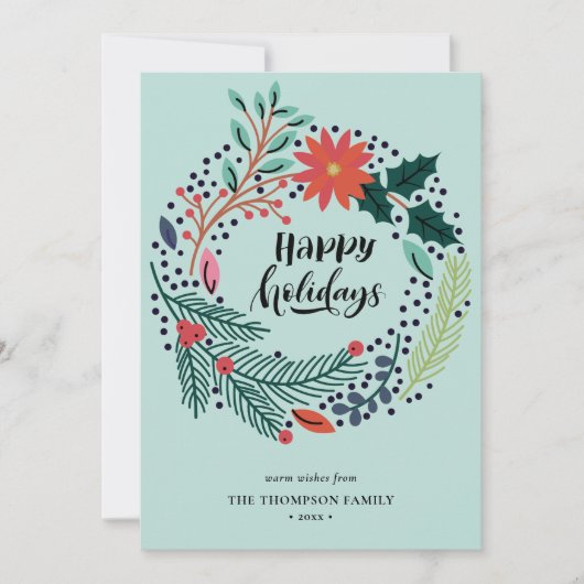 Rustikale grüne Poinsettia Blumenreath Einfach Feiertagskarte (Vorderseite)