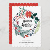 Rustikale grüne Poinsettia Blumenreath Einfach Feiertagskarte (Vorne/Hinten)