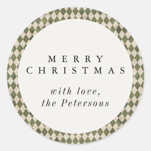 Rustikale grüne Raute Runder Aufkleber (Vorderseite)