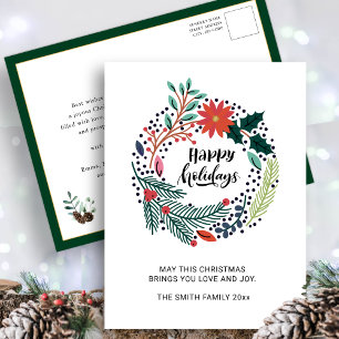 Rustikale Grüne Rote Poinsettia Blumenreath Chic Postkarte