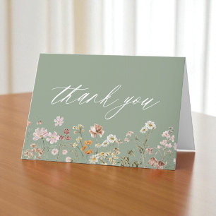 Rustikale Grüne Salbei-Wildblumen-Hochzeitstorte-E Dankeskarte