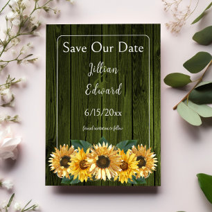 Rustikale grüne Sonnenblume Save the Date Ankündigung