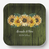 Rustikale grüne Sonnenblumen Hochzeitspapier-Telle Pappteller (Vorderseite)