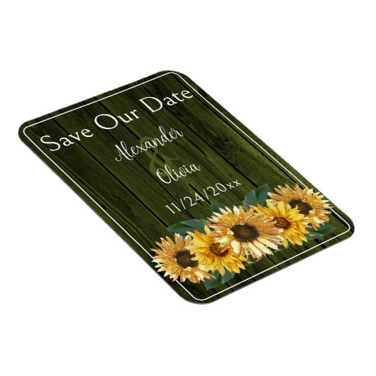 Rustikale grüne Sonnenblumen speichern das Datumsm Magnet (Rechte Seite)