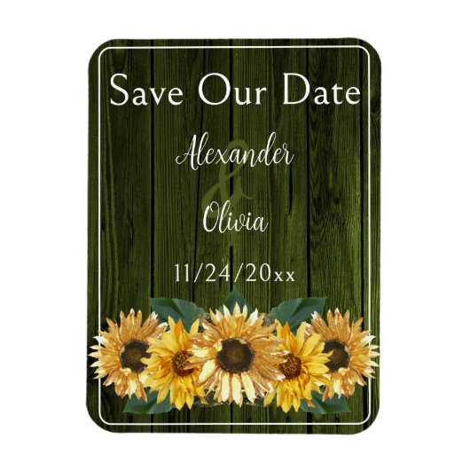 Rustikale grüne Sonnenblumen speichern das Datumsm Magnet (Vertikal)