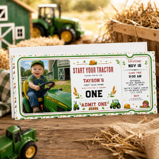 Rustikale grüne Traktor-Farm 1. Geburtstagskarte Einladung