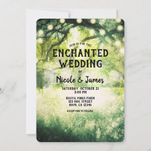 Rustikale grüne verzauberte Waldlichter Hochzeit Einladung