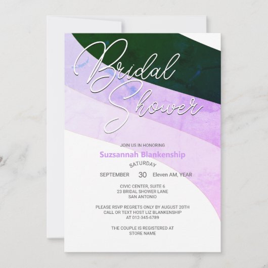 Rustikale, grüne Violette, horizontale Streifen Einladung (Vorderseite)