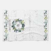 Rustikale Grüne Wasserfarbe Laurel Wreath Monogram Geschirrtuch (Horizontal)