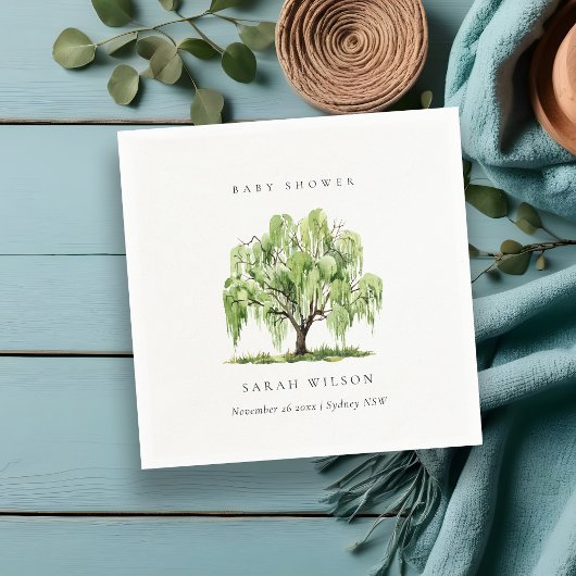 Rustikale grüne Wasserfarbe Willow Tree Babydusche Serviette