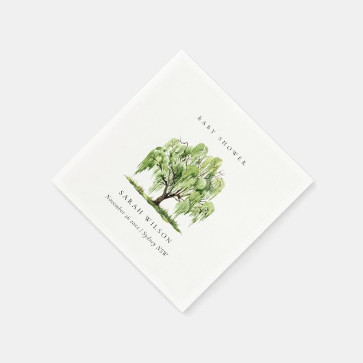 Rustikale grüne Wasserfarbe Willow Tree Babydusche Serviette (Ecke)