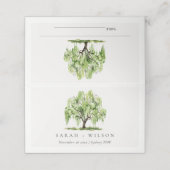 Rustikale Grüne Wasserfarbe Willow Tree Farm Hochz Platzkarte (Außenseite Aufgefaltet)