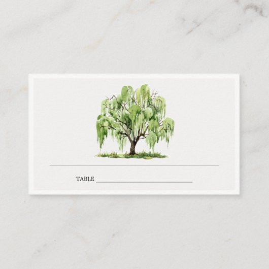 Rustikale Grüne Wasserfarbe Willow Tree Farm Hochz Platzkarte (Rückseite)