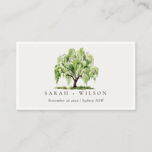 Rustikale Grüne Wasserfarbe Willow Tree Farm Hochz Platzkarte (Vorderseite)
