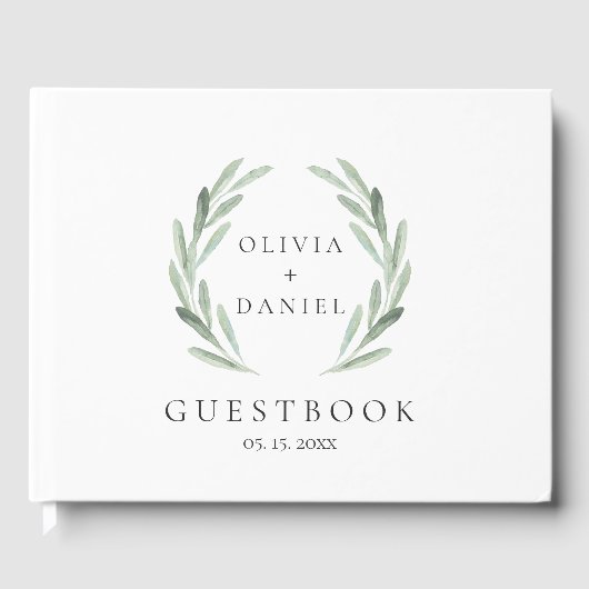 Rustikale grüne Wasserfarbenkleide Einfache Hochze Gästebuch (Vorderseite)