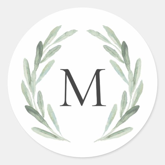 Rustikale grüne Wasserfarbenkleide Einfache Monogr Runder Aufkleber (Vorderseite)
