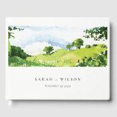 Rustikale Grüne Wasserfarbenwelt Hügel Hochzeiten Gästebuch (Vorderseite)