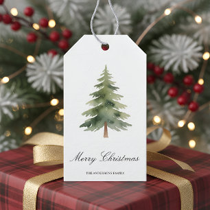 Rustikale grüne Weihnachtsbäume Frohe Weihnachts Geschenkanhänger
