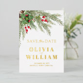Rustikale Grüne Weihnachtsfeiertag Save the Date Folieneinladung (Stehend vorne)