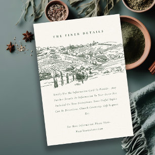 Rustikale grüne Weinkellerei Sketch Hochzeitsstimm Begleitkarte