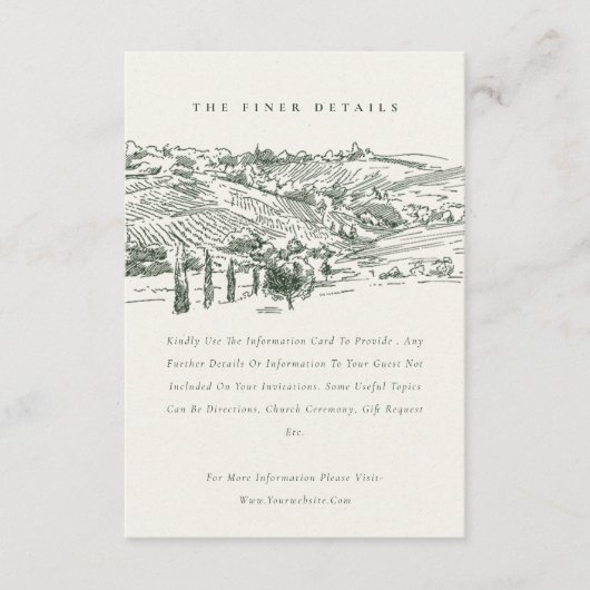 Rustikale grüne Weinkellerei Sketch Hochzeitsstimm Begleitkarte (Vorderseite)