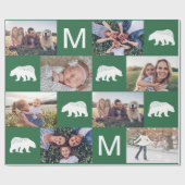 Rustikale grüne Winterbären FotoCollage Weihnachte Geschenkpapier (Flach)