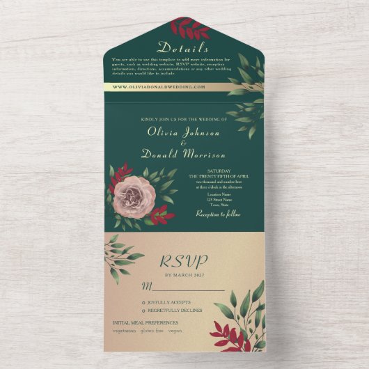 Rustikale Grünen Hochzeit All In One Einladung (Innen Boden)