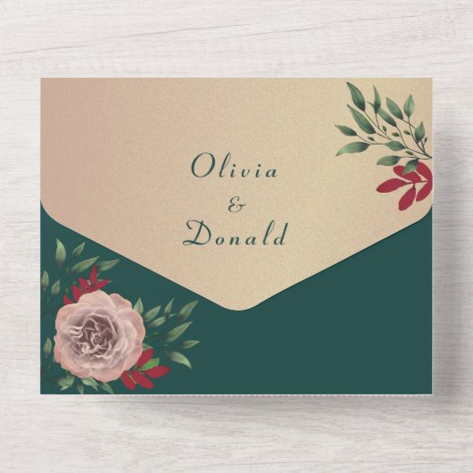 Rustikale Grünen Hochzeit All In One Einladung (Rückseite)