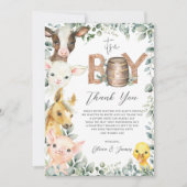 Rustikale Grünfarm Barnyard Tiere Es ist ein Junge Dankeskarte (Vorderseite)